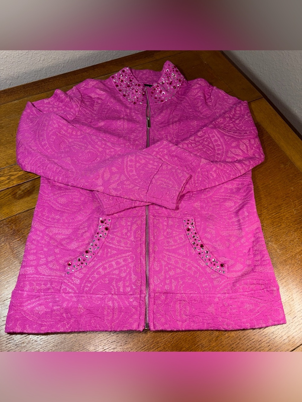 Boston Proper small Woman’s Sequined Zip Up Cardigan Pink